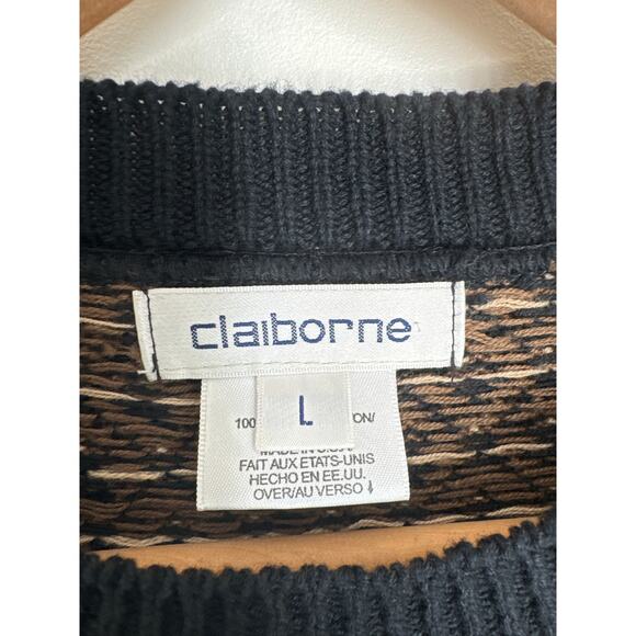 Claiborne Vintage 100% Cotton Diamond Printed Pattern Crewneck Sweater - Size L - Picture 3 of 9